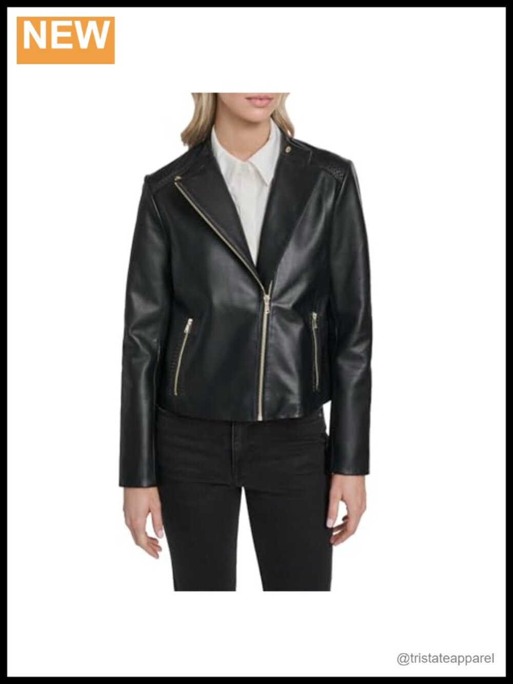 Genuine Lamb Skin Moto Racer Jacket Asymmetric Zip Snap Collar